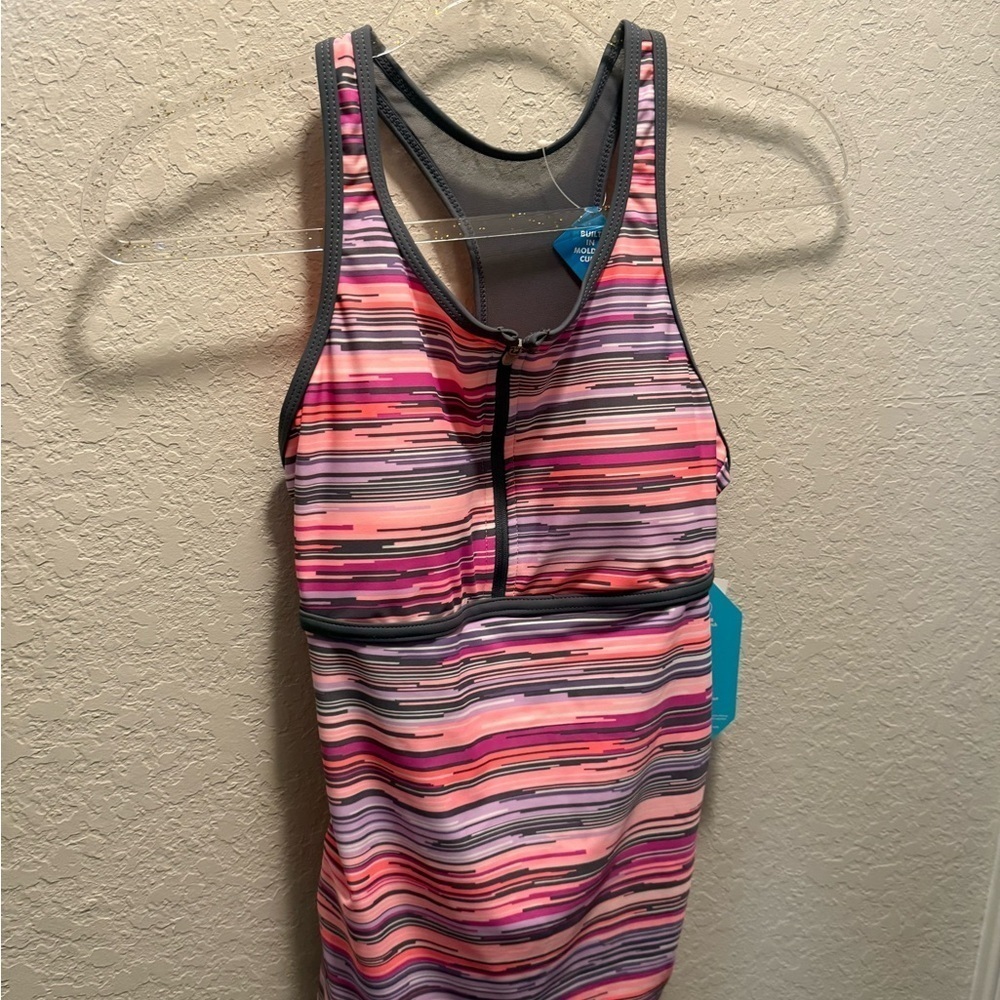 FREE COUNTRY WOMEN'S ZIP UP RACERBACK TANKINI SWIMSUIT TOP SZ Small - Picture 1 of 6